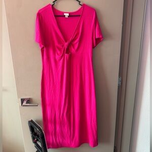 Vibrant Fuchsia Pink Tie Midi Dress